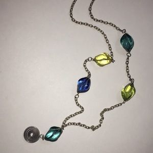 💋Beads glass fashion necklace VTG Blues Long 34”